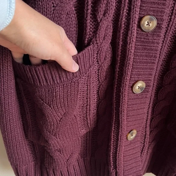 NWT Torrid Burgundy Purple Cable Knit Longline Boyfriend V-Neck Cardigan Sz 3 - Picture 9 of 14